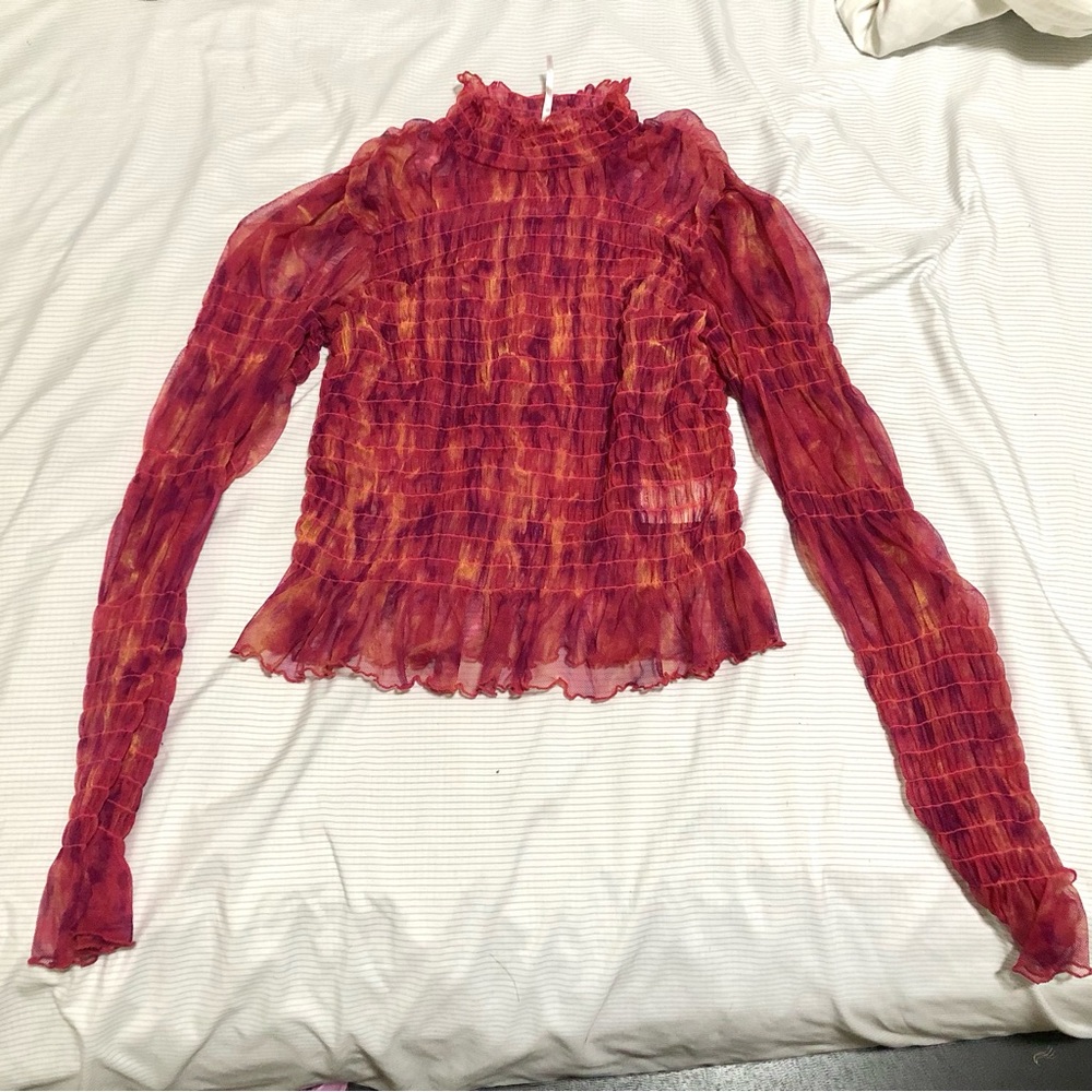 Free People floral mesh top, long sleeve, size small. Worn twice. Make an offer!